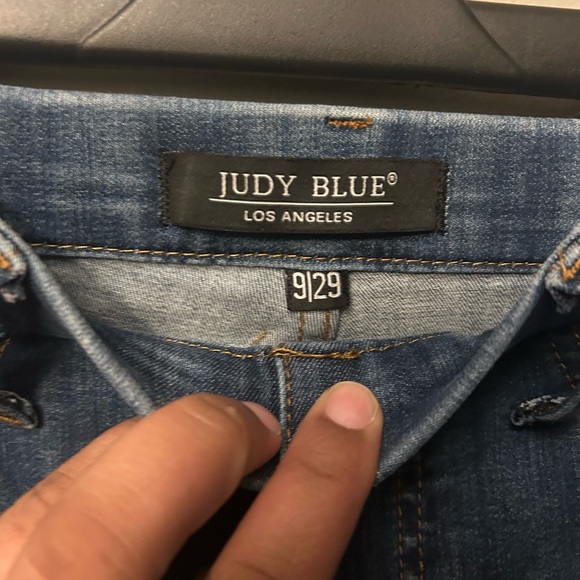 Judy Blue jeans - medium blue distressed pull on style stretch denim - Picture 4 of 12